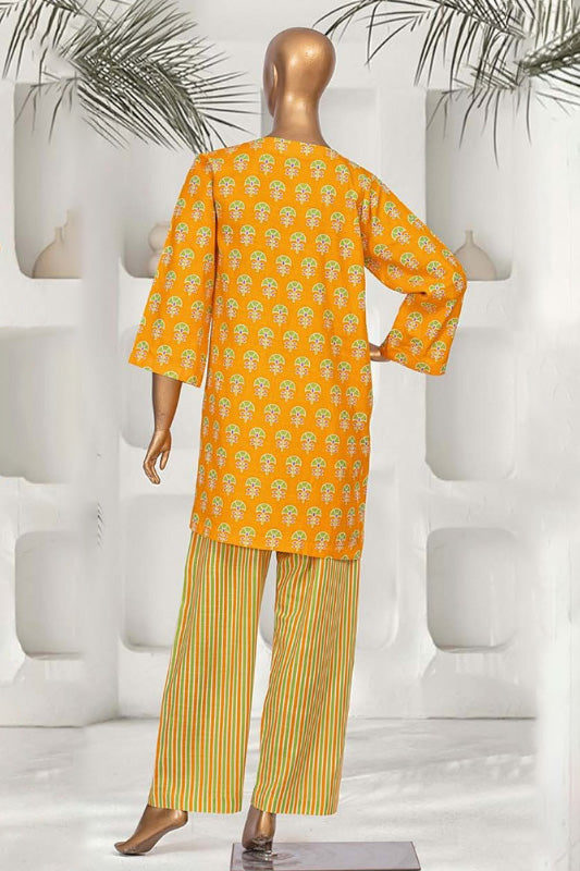 Stylish saffron kurta with traditional Pakistani geometric patterns, perfect for cultural celebrations and casual wear.