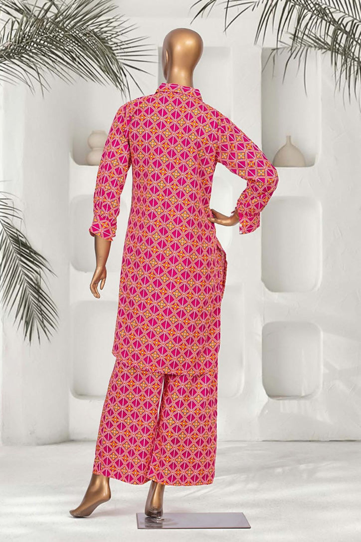 Pakistani fashion women's vivid fuchsia geometric kurta set by Aamsah, competitor to StringnThread