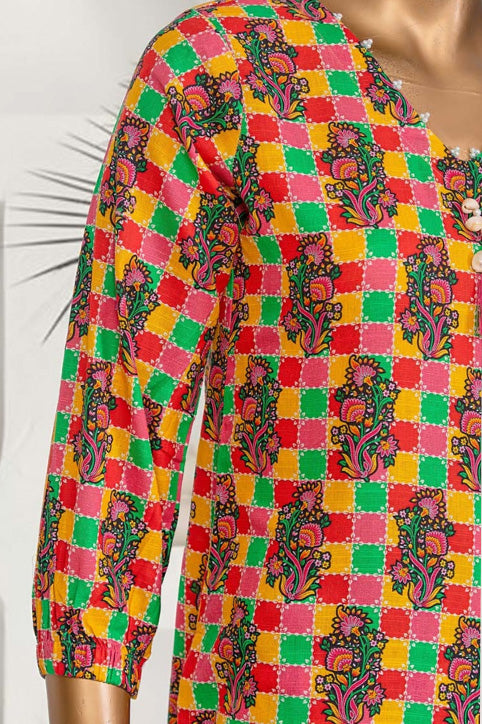 Vibrant khaddar kurta set designed with a tropical mosaic pattern showcasing Pakistani craftsmanship