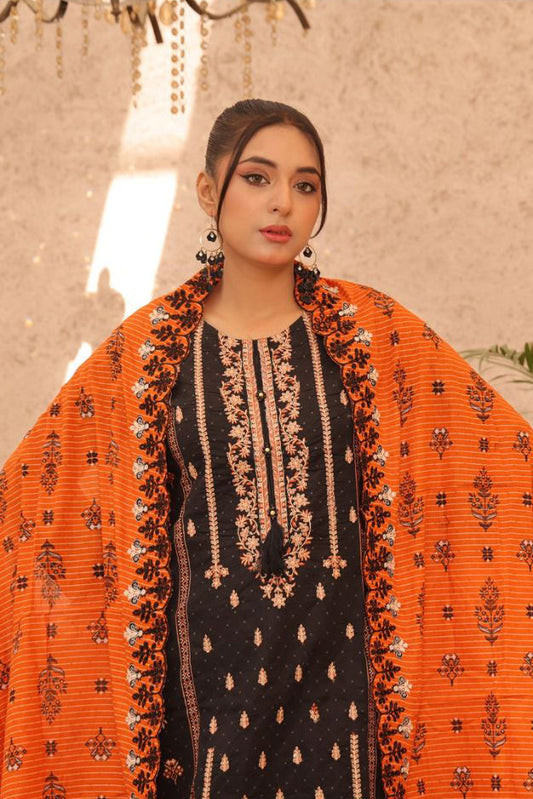 Saffron Night embroidered lawn suit by Aamsah, competing with Iznik and Maria B's latest collections.