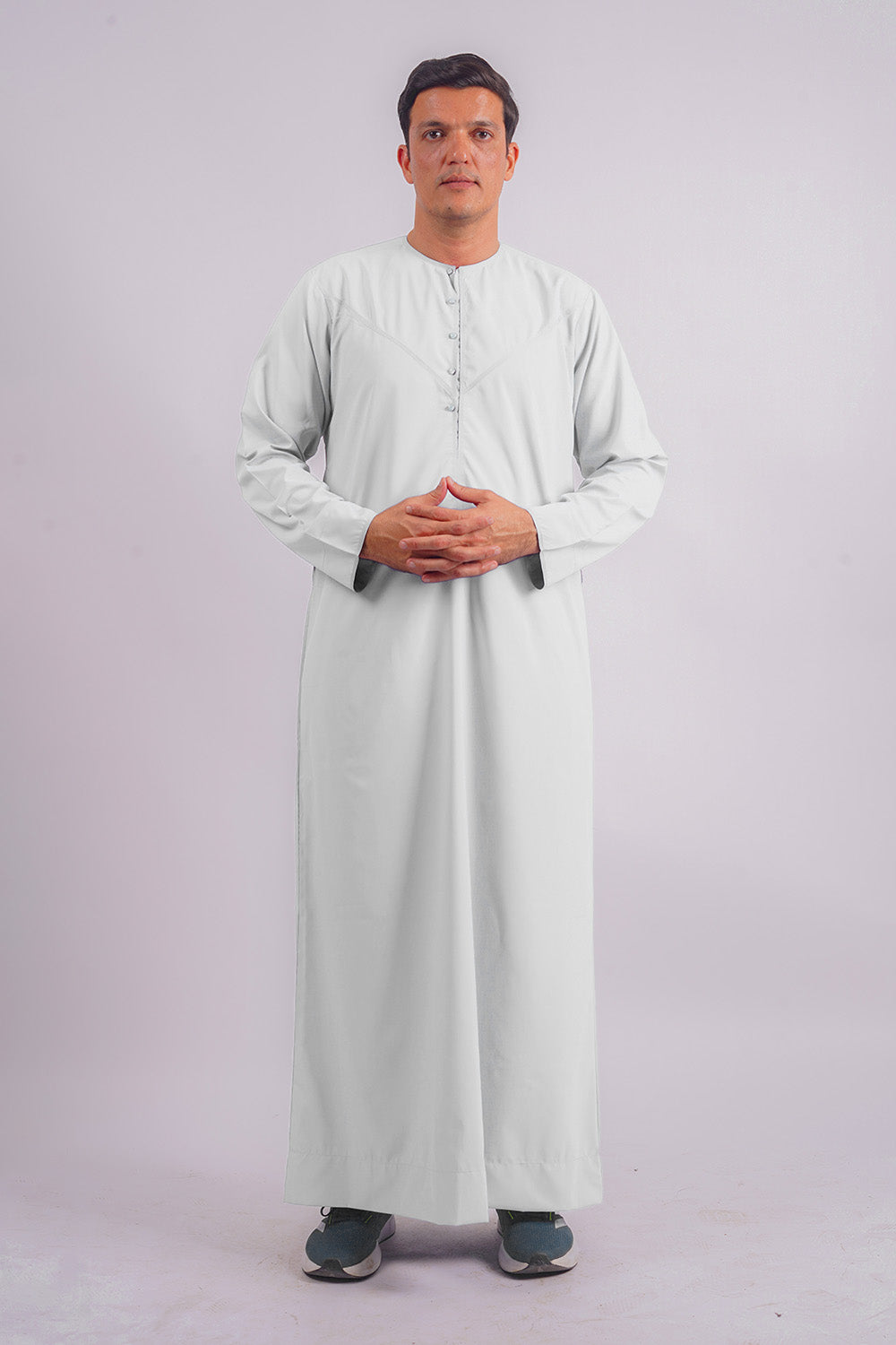 Experience elegance with Aamsah's Emirati White Thobe, featuring quality comparable to MuslimAmerican.com, perfect for cultural sophistication.