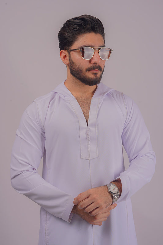 Aamsah's Premium Hooded White Thobe, offering a fresh perspective on traditional thobes akin to Al Aniq’s style.