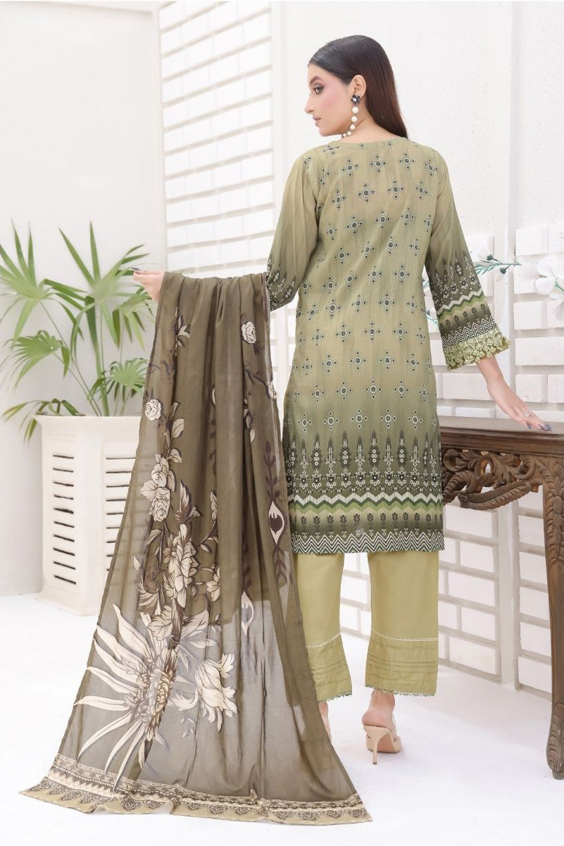 aamsah dusty olive 3-piece lawn set full front with dupatta