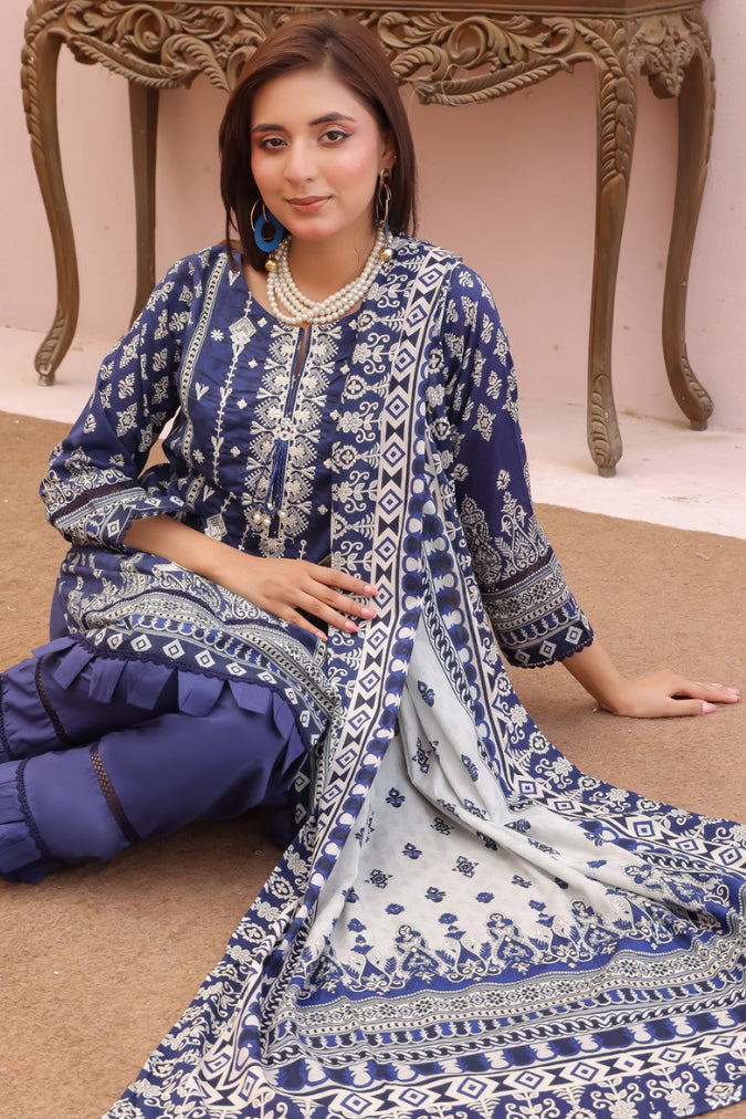 luxury pakistani lawn suit royal navy embroidery inspired by deshi besh and al karam