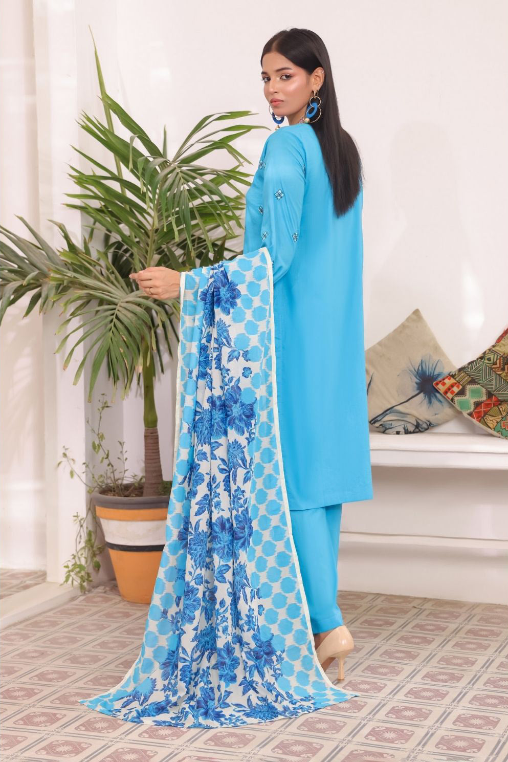Serene Aqua 3-Piece Embroidered Chikan Kari Suit