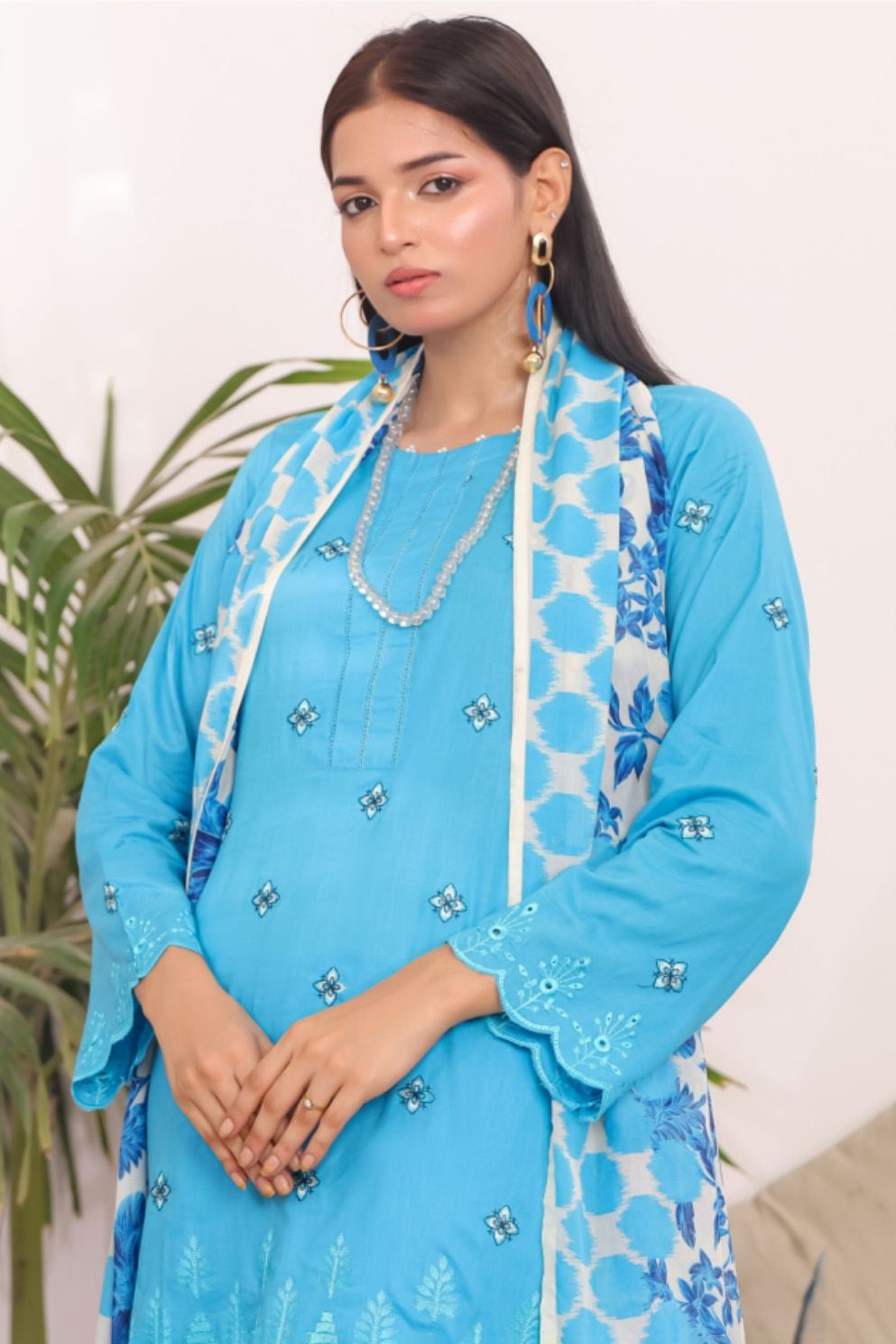 Serene Aqua 3-Piece Embroidered Chikan Kari Suit