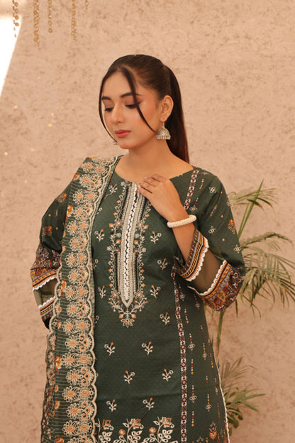 Embroidered lawn kurta with matching dupatta and pants, inspired by Pakistani fashion from brands like Cross Stitch and Iznik.
