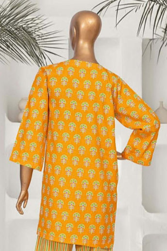 Traditional Pakistani saffron kurta set with vibrant geometric embroidery, perfect for cultural events and everyday elegance.