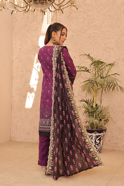 Detailed plum lawn suit with embroidery, ideal for competing with Maria B and J. Dot collections in Pakistani women's fashion.
