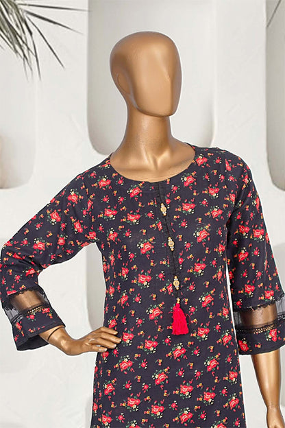 Cultural Pakistani attire in navy Khaddar with red floral accents for a modern look
