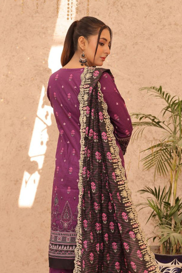 Elegant Pakistani lawn outfit with dupatta, compares to Fabricoz and Deshi Besh, showcasing rich embroidery.