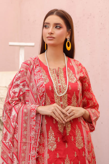 Ruby Rouge Pakistani embroidered lawn suit front full view