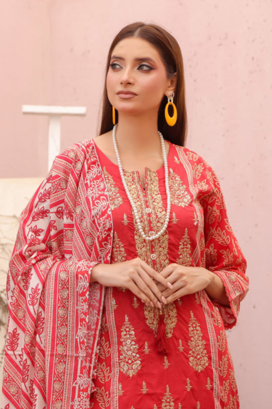 Ruby Rouge Pakistani embroidered lawn suit front full view
