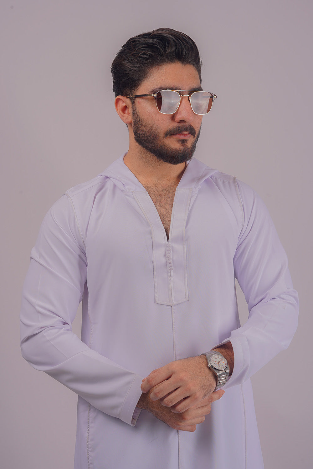 Aamsah's Premium Hooded White Thobe, offering a fresh perspective on traditional thobes akin to Al Aniq’s style.