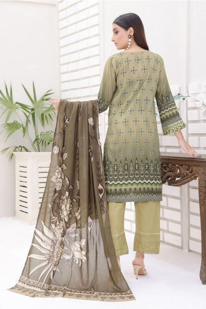 aamsah dusty olive 3-piece lawn set full front with dupatta