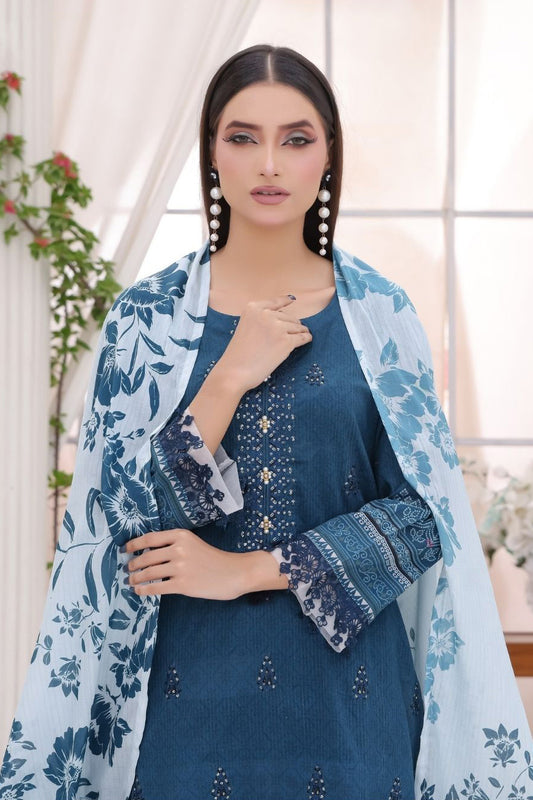 Desi WomenÕs Bana Dora Oceanic Teal Blue 3-Piece Outfit with Chiffon Dupatta by Aamsah