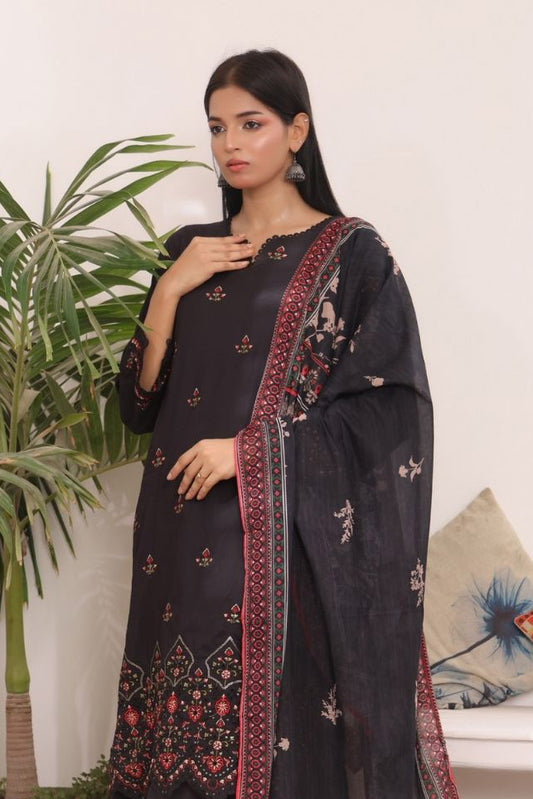Midnight Rose 3-Piece Chikan Kari Suit – Pakistani Women Dresses Online USA – Aamsah