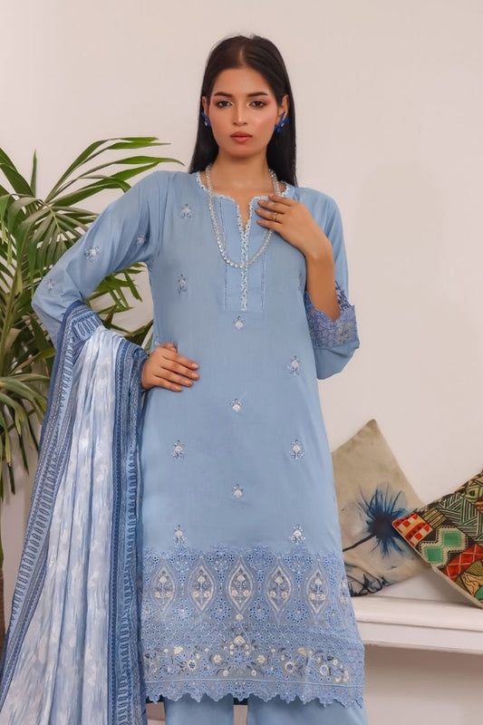 Powder Sky 3-Piece Chikan Kari Suit – Pakistani Women Dresses Online USA – Aamsah