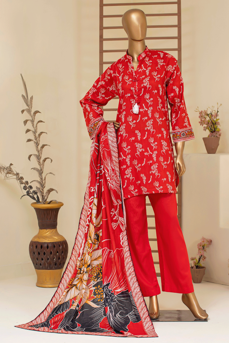 Full view of Aamsah's red floral cambric cotton salwar kameez set, challenging traditional designs by Biba and FabIndia