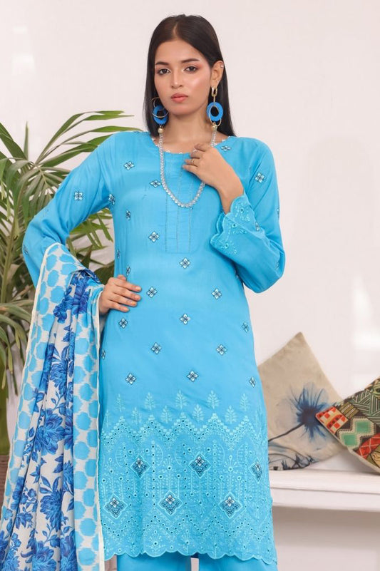 Serene Aqua 3-Piece Embroidered Chikan Kari Suit