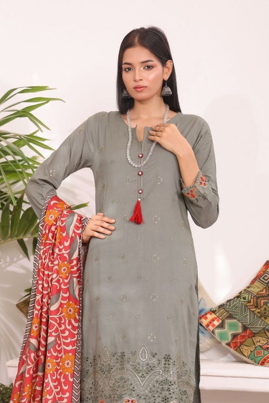 Elegant Olive Ember Pakistani Women Dress – Chikan Kari Suit in USA