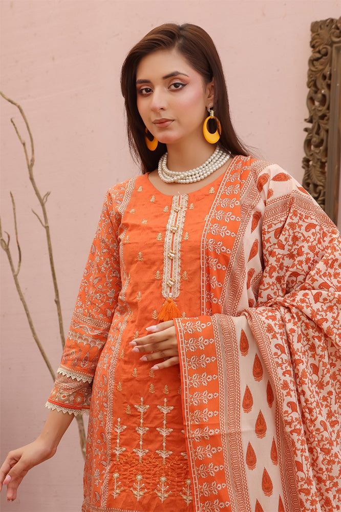 pakistani women stitched lawn dress orange with ivory dupatta inspired by sunecotess and lakhany