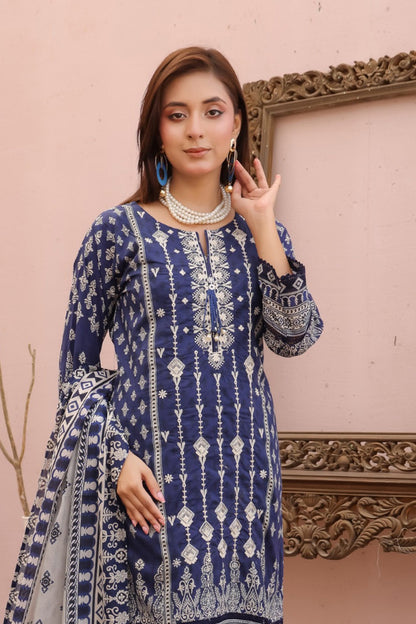 royal navy pakistani embroidered lawn suit ivory dupatta inspired by maria b and cross stitch