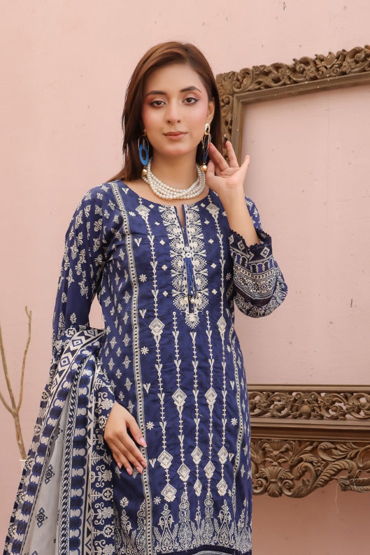 royal navy pakistani embroidered lawn suit ivory dupatta inspired by maria b and cross stitch