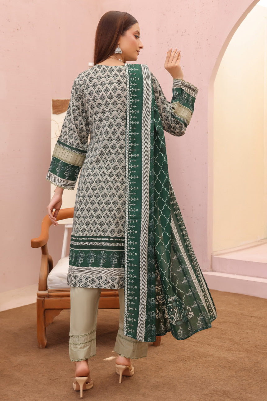 Backside View of Mint Sage Lawn Kurta with Printed Dupatta for Desi Fashion