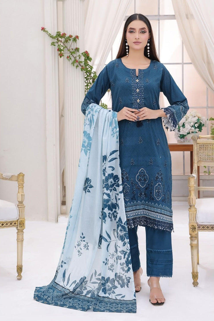 Elegant Bana Dora Teal Blue Pakistani Suit with Embroidered Kurta, Trousers & Dupatta