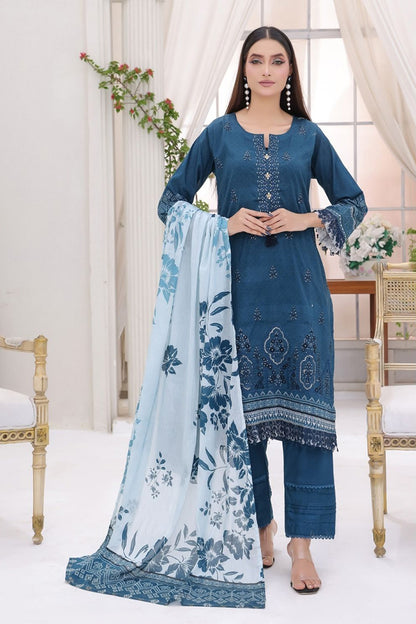 Elegant Bana Dora Teal Blue Pakistani Suit with Embroidered Kurta, Trousers & Dupatta