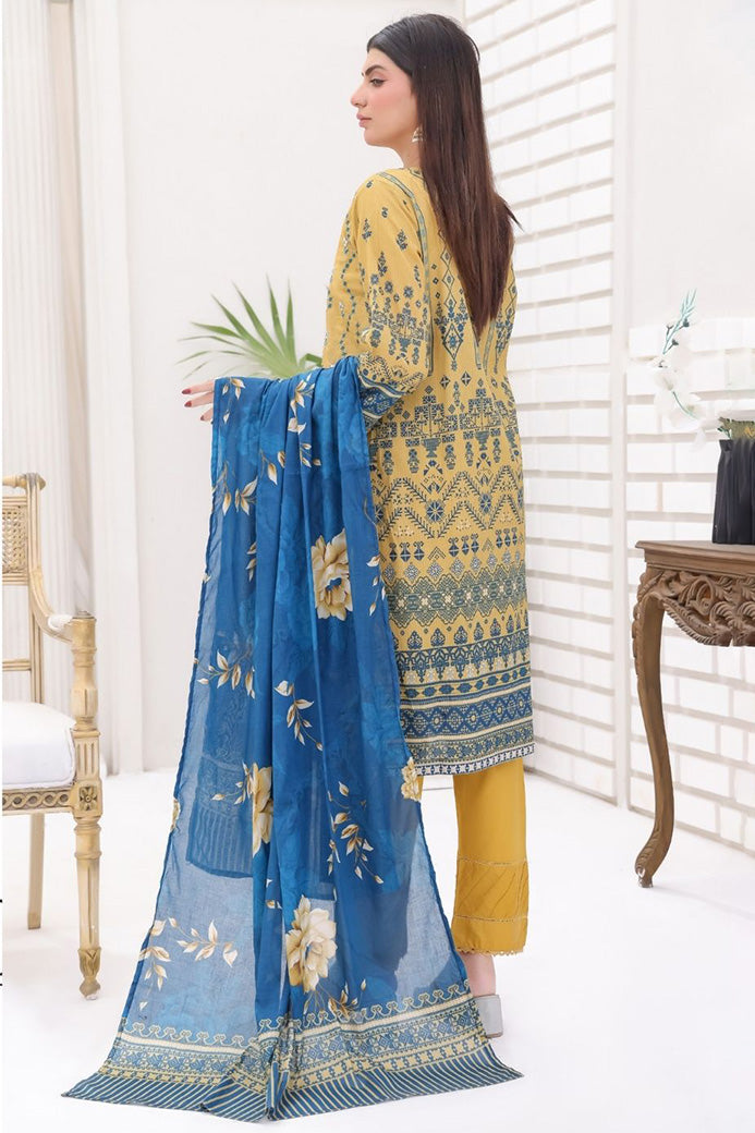 Pakistani Bana Dora Mustard Yellow and Blue Embroidered Suit for Desi Women