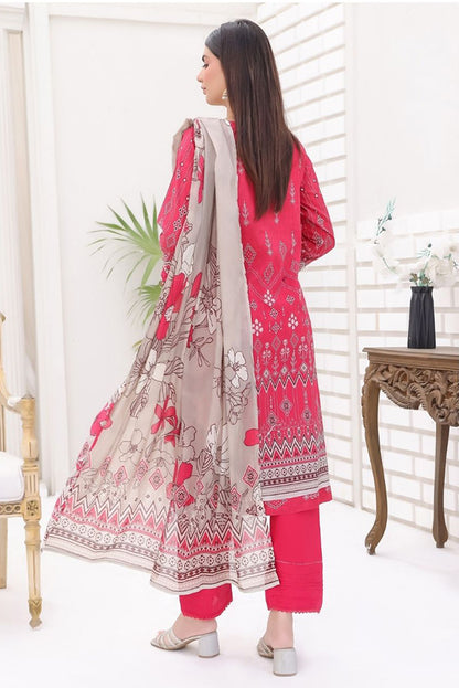 Aamsah Pakistani Bana Dora Deep Rose 3-Piece Embroidered Lawn Suit