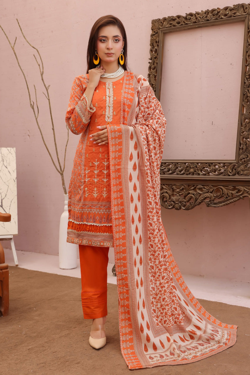pakistani stitched lawn suit burnt orange with ivory print similar to j dot and iznik
