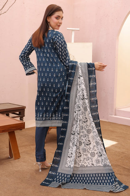 embroidered pakistani 3 piece lawn suit midnight teal with ivory prints