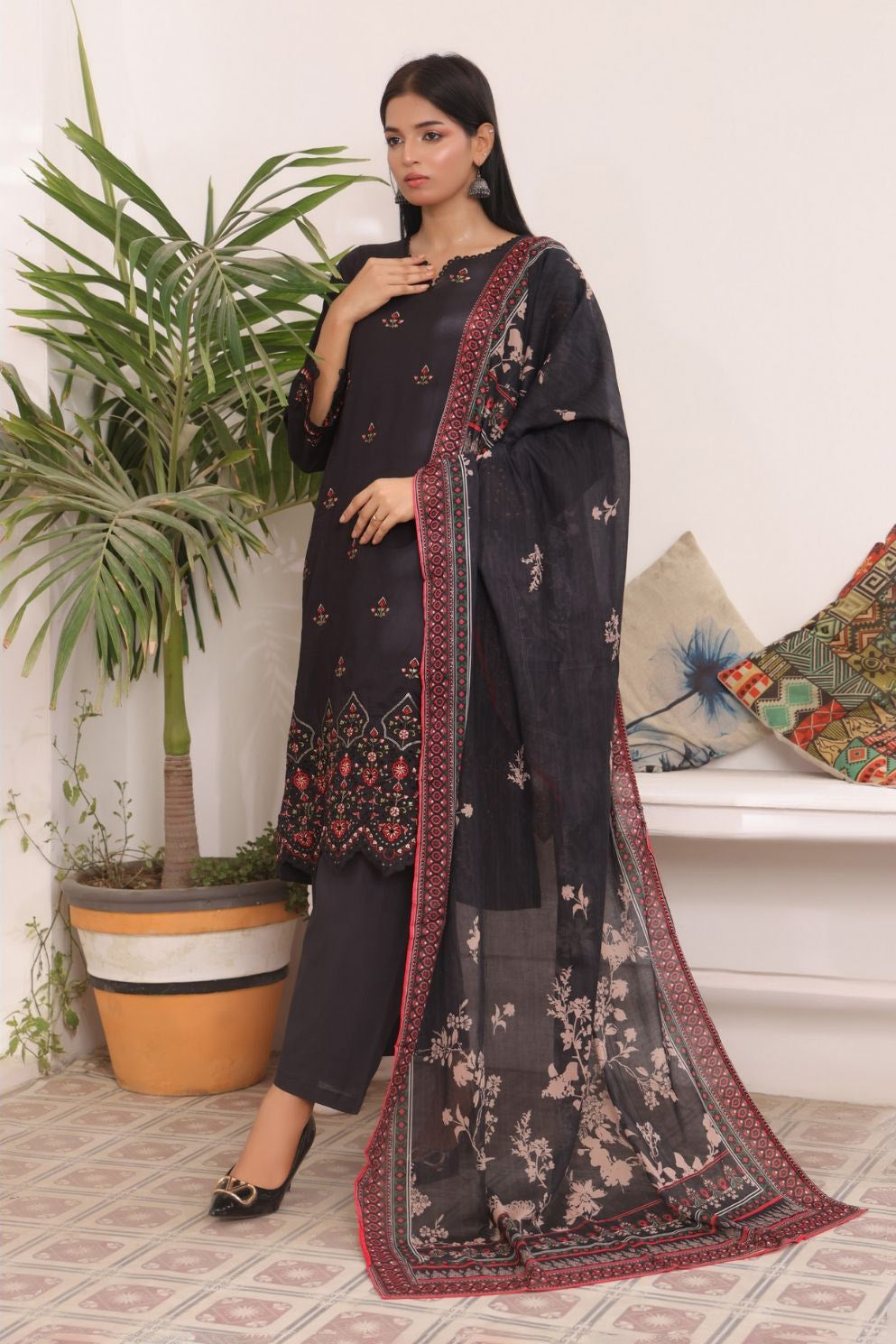 Midnight Rose Chikan Kari 3-Piece Suit