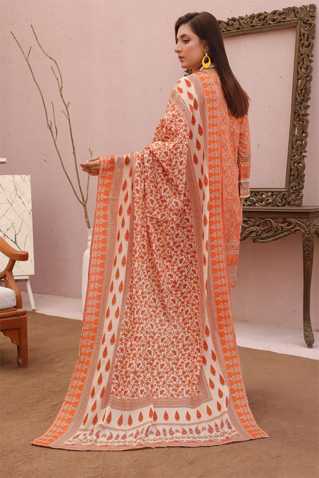 embroidered pakistani 3 piece lawn suit burnt tangerine and ivory inspired by sanaulla store and fabricoz