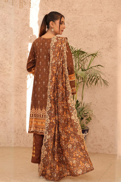 Rustic Brown Embroidered Lawn Dress for Women Elegant Floral Design S Rustic Brown Embroidered Lawn Dress for Women Elegant Floral Design S