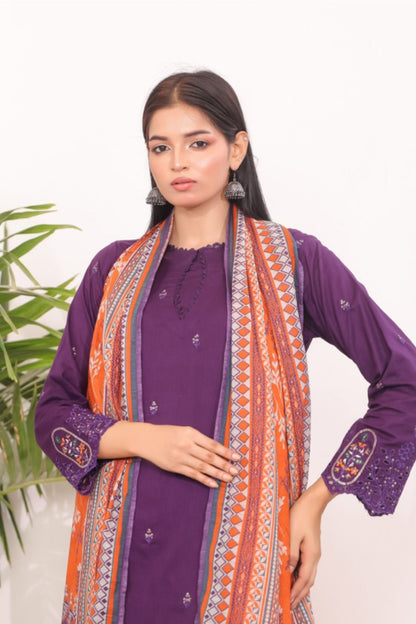 Stitched Chikan Kari 3-piece Pakistani women suit with printed dupatta – Aamsah

